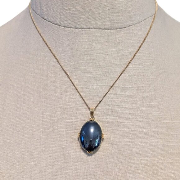 Hematite Gold Tone Pendant Necklace Oval Faceted Gemstone New in Box - Picture 3 of 9